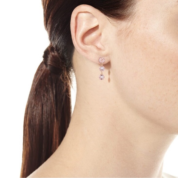 Suzanne Kalan Bloom 14k Rose Gold 3 Hexagon Drop Earrings - Light Pink - Picture 8 of 11